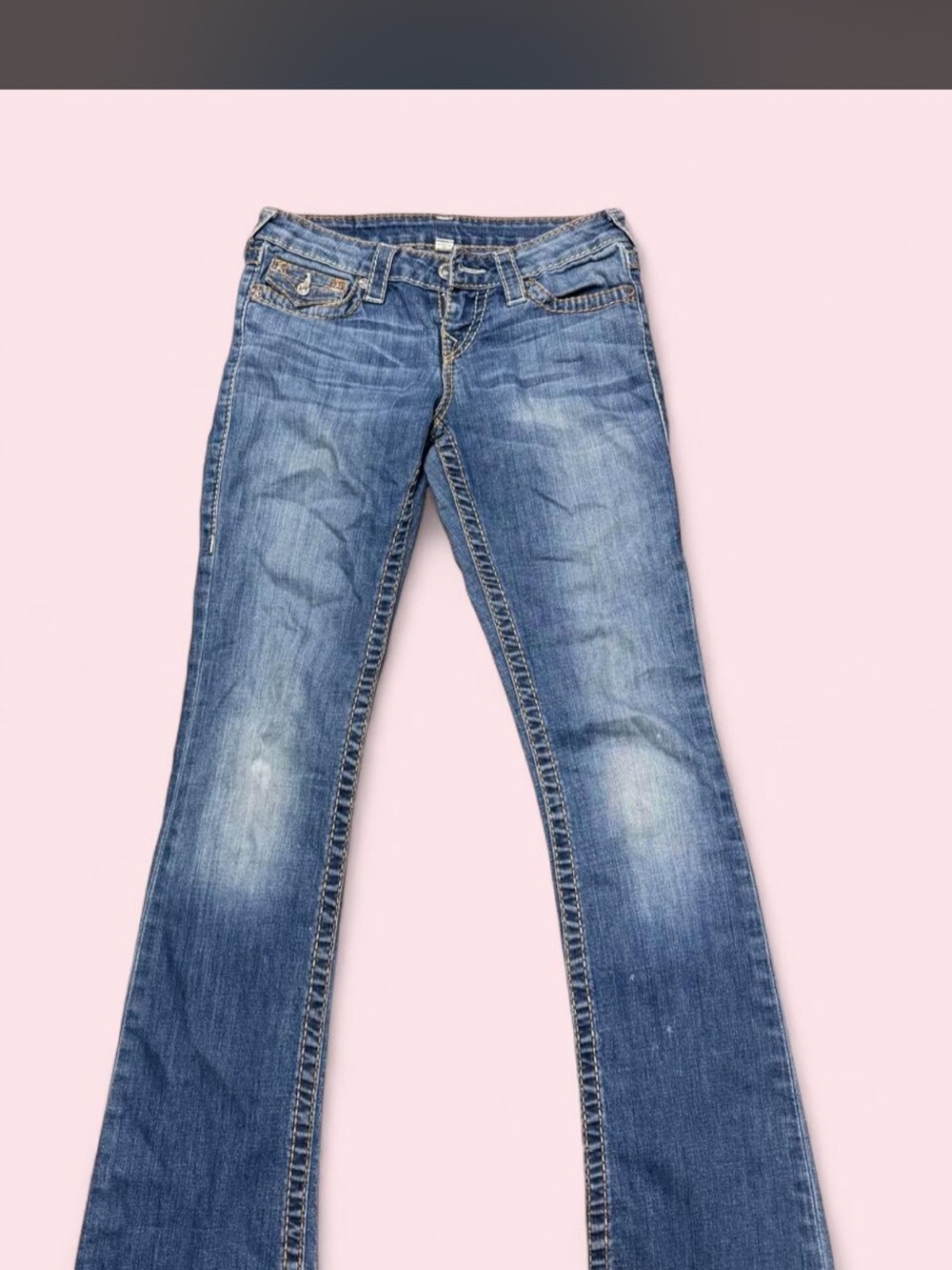 True Religion Women's Faded Blue Flare Jeans